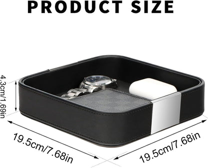 SANZIE Leather Tray Desktop Storage, Trinket Catchall Tray (Black)