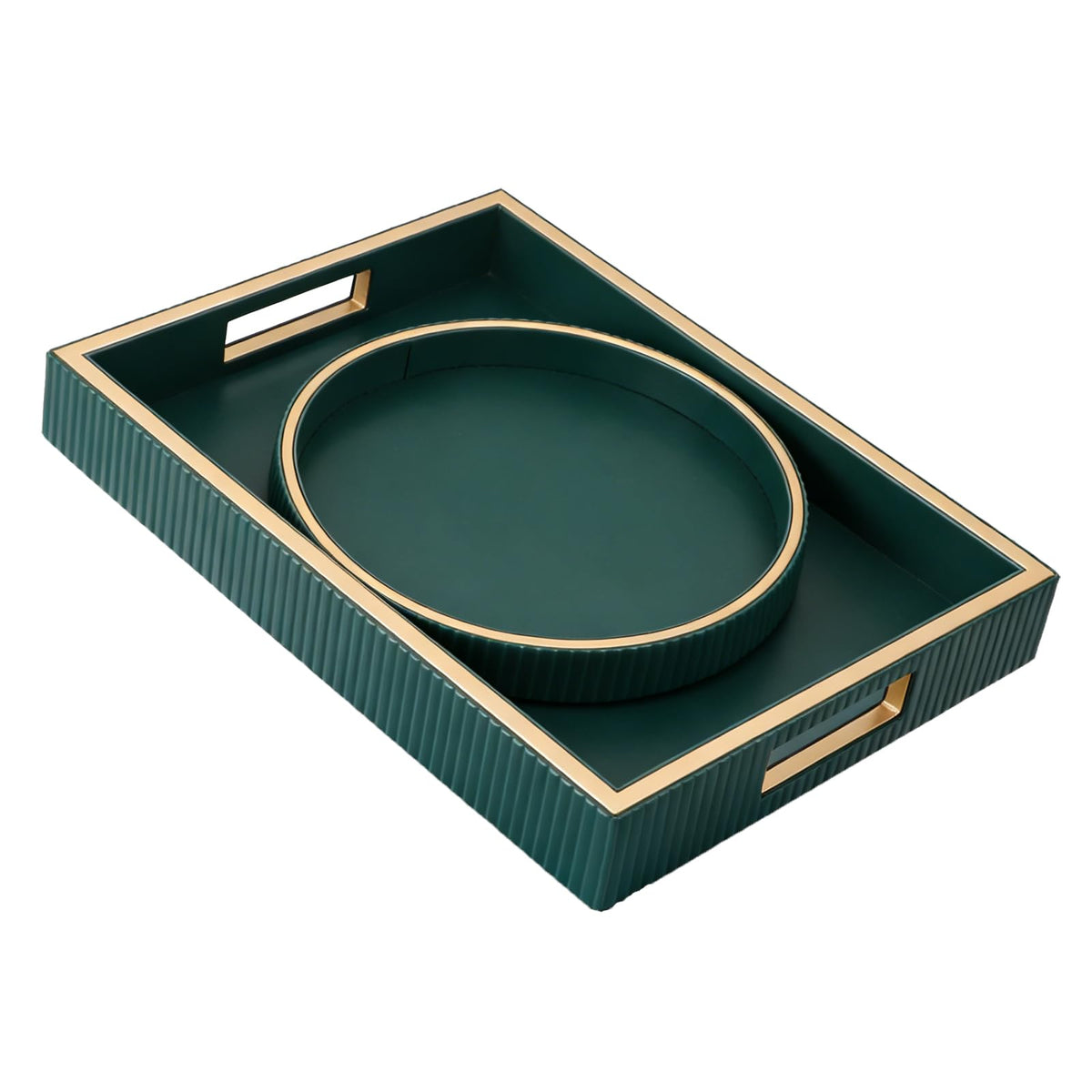 SANZIE Leather Tray Desktop Storage Organizer, Rectangle Valet Tray, Green