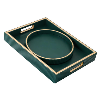 SANZIE Leather Tray Desktop Storage Organizer, Rectangle Valet Tray, Green
