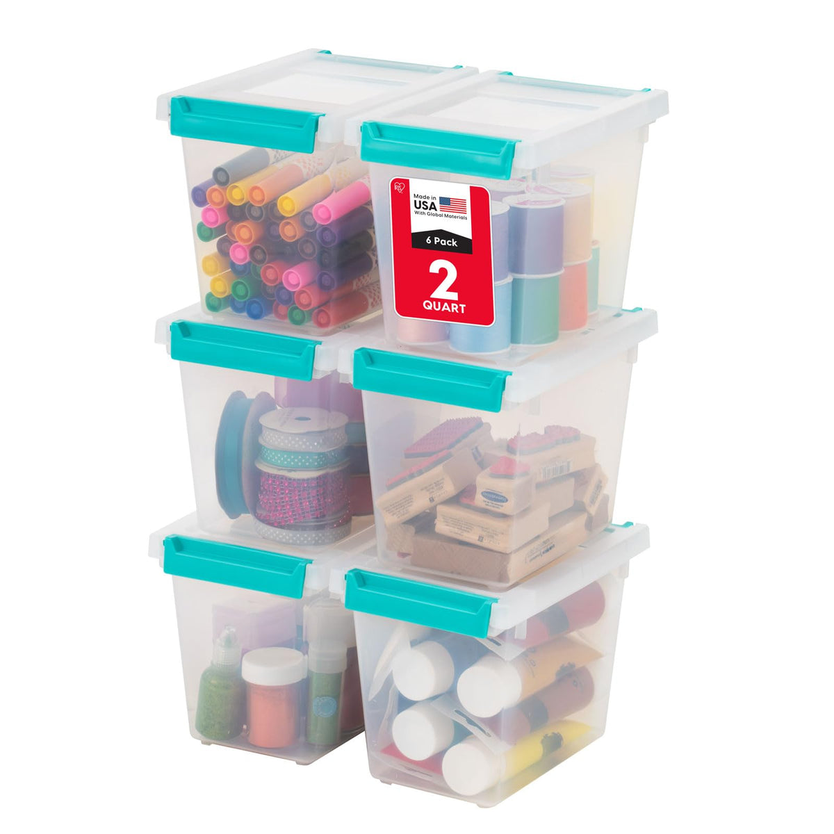IRIS USA Storage Bins with Lids |Made in USA| 6 Qt - (4-Pack) - Clear