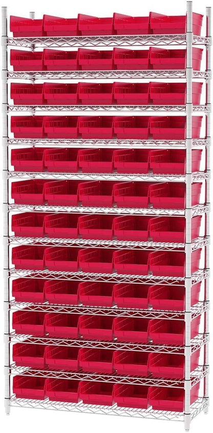 Akro-Mils 30130 Heavy Duty Plastic Shelf Bins, 12"x 6.5"x 4", Red, 12-Pk