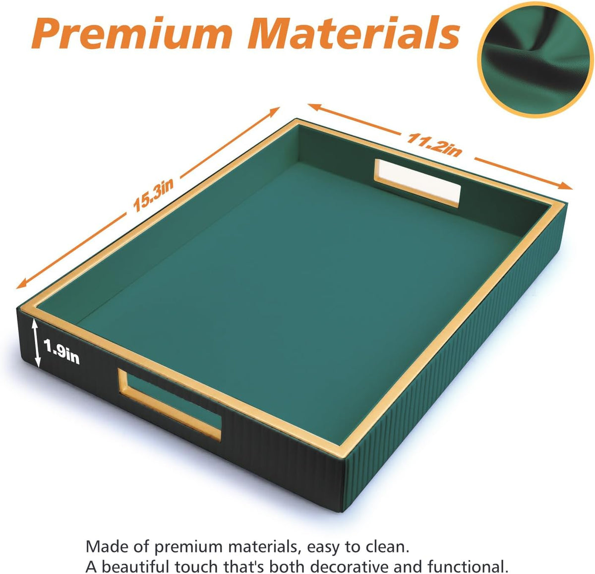 SANZIE Leather Tray Desktop Storage Organizer, Rectangle Valet Tray, Green