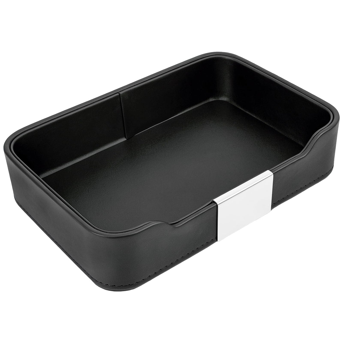 Luxury Leather Valet Tray Desktop Storage Organizer,Bedside Vanity Catchall Tray Nightstand Caddy Holder for Cosmetic,Jewelry,Watch,Keys,Phone,Wallet,Remote Controller,Pen,Black