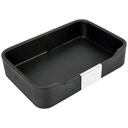 Luxury Leather Valet Tray Desktop Storage Organizer,Bedside Vanity Catchall Tray Nightstand Caddy Holder for Cosmetic,Jewelry,Watch,Keys,Phone,Wallet,Remote Controller,Pen,Black