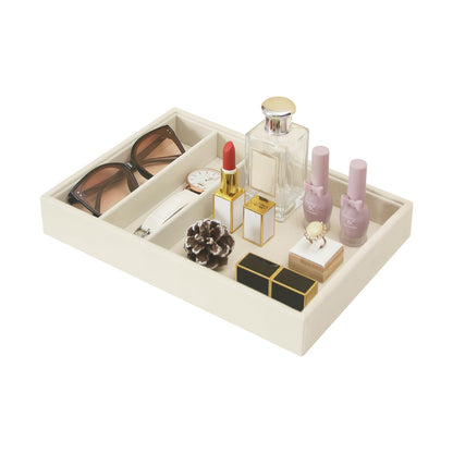 Bedside Organizer Tray, Desktop Storage Tray for Jewelry, Sunglass, Phone, Watch, Perfume,Lipstick, Nightstand Desk-top Catchall, Multi-use Holder for Desk Drawer (Black 3Grid)
