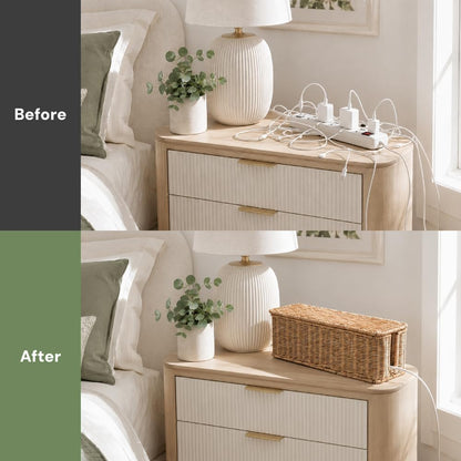 Cable Management Box, Handmade Rattan Cord Organizer for Power Strip