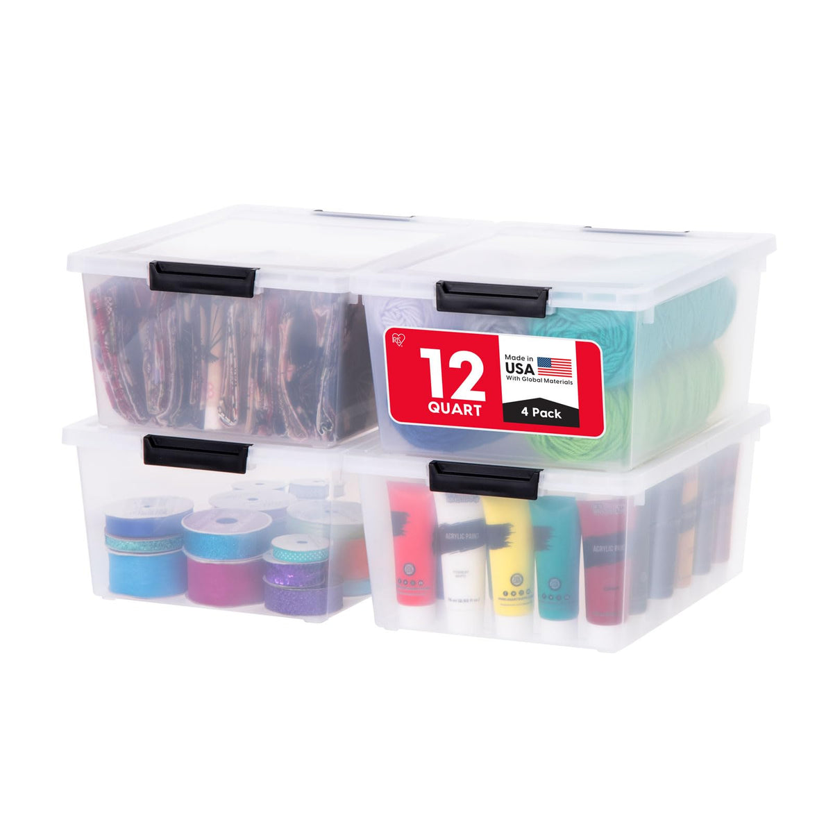 IRIS USA Storage Bins with Lids |Made in USA| 6 Qt - (4-Pack) - Clear
