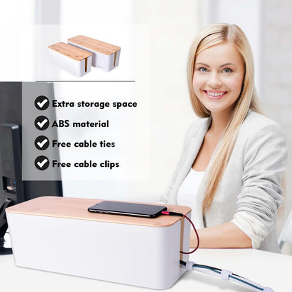 Naeety 2Pack Cable Management Box,Wooden Style Cord Organizer Cord Hide Box