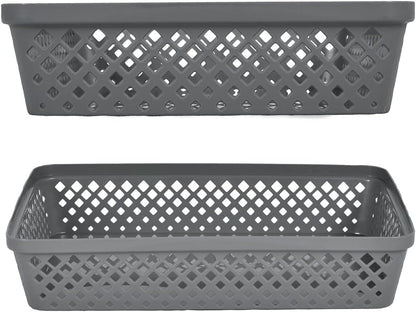 Glad Plastic Storage Basket Set - Multipurpose Drawer Trays, Kitchen Pantry Containers, and Bathroom Bins - 3 Pack Large Organizers, Grey