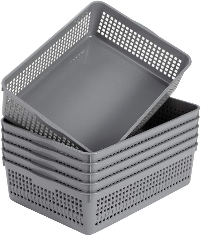 Eslite Plastic Organizing Baskets/Storage Tray Baskets,6-Pack,Gray