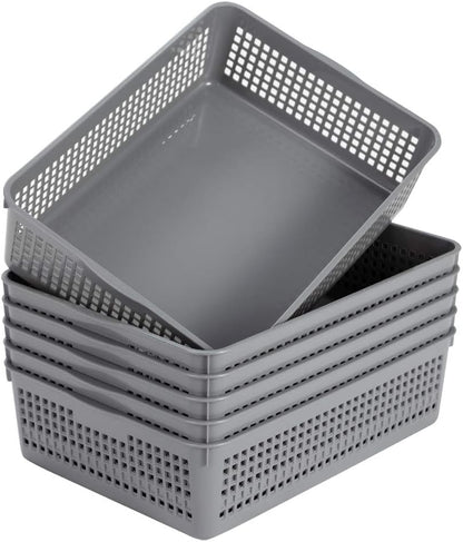 Eslite Plastic Organizing Baskets/Storage Tray Baskets,6-Pack,Gray