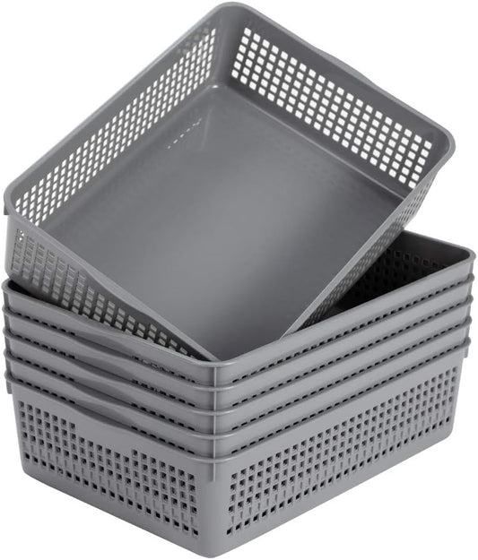 Eslite Plastic Organizing Baskets/Storage Tray Baskets,6-Pack,Gray