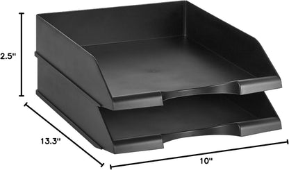 Amazon Basics Rectangular Stackable Desk Organizer Office Letter Tray, File Storage, Paper Organizer, Black, 2-Pack