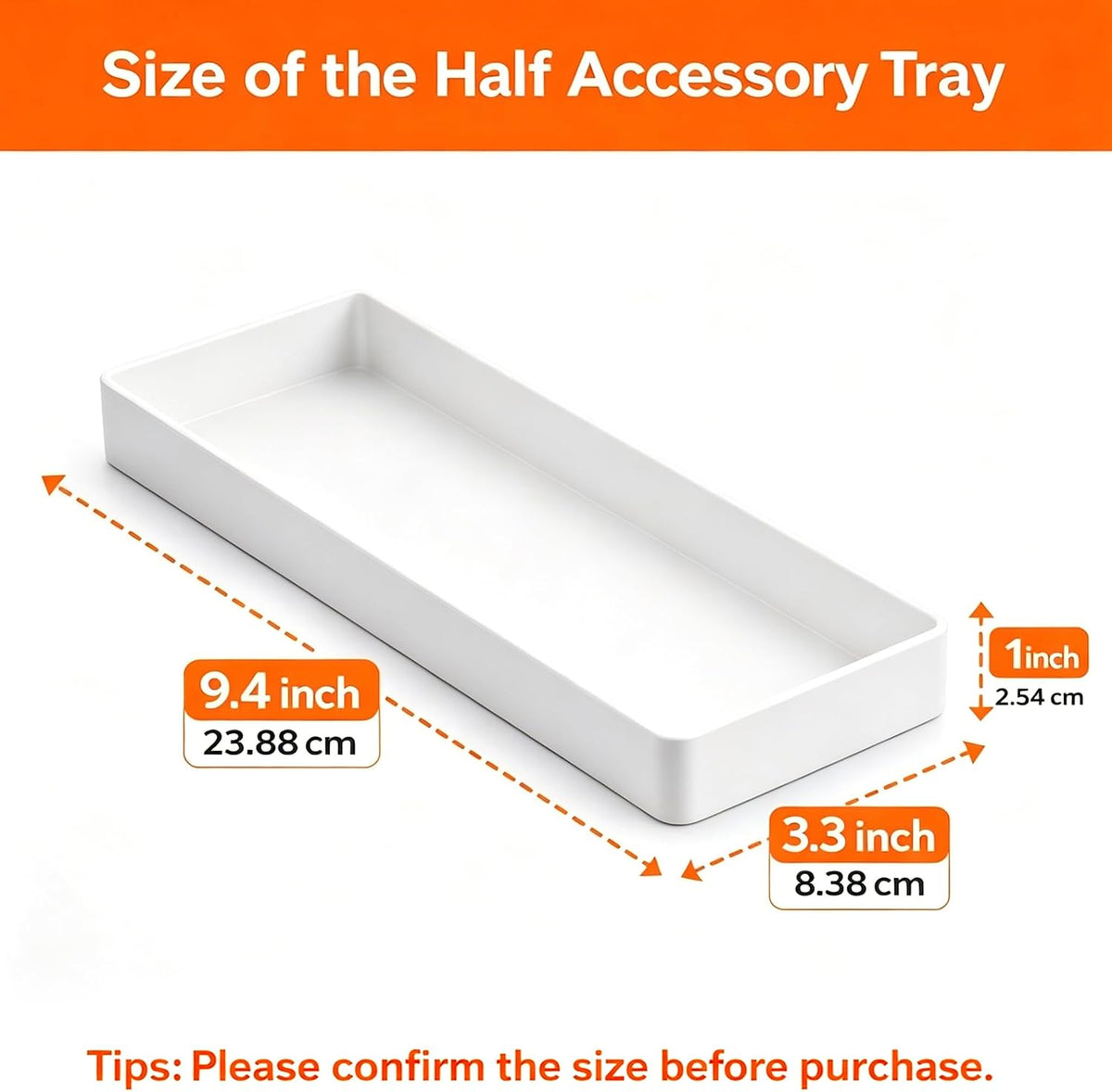 Amazon Basics Rectangular Plastic Desk Organizer, Half Accessory Tray for Office Supplies and Workspace Organization, 9.4" x 3.3" x 1", White