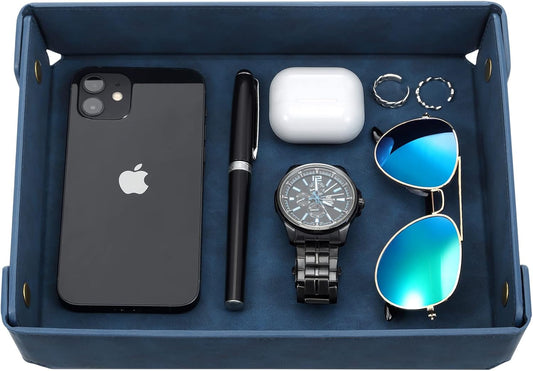 CASIRENA Faux Leather Valet Tray Organizer for Men - Catch-All Tray for Entryway Table Key, Wallet, Watch, Coin Change, Phone, Dresser EDC Dump Jewelry, Bedside Nightstand Desk-top