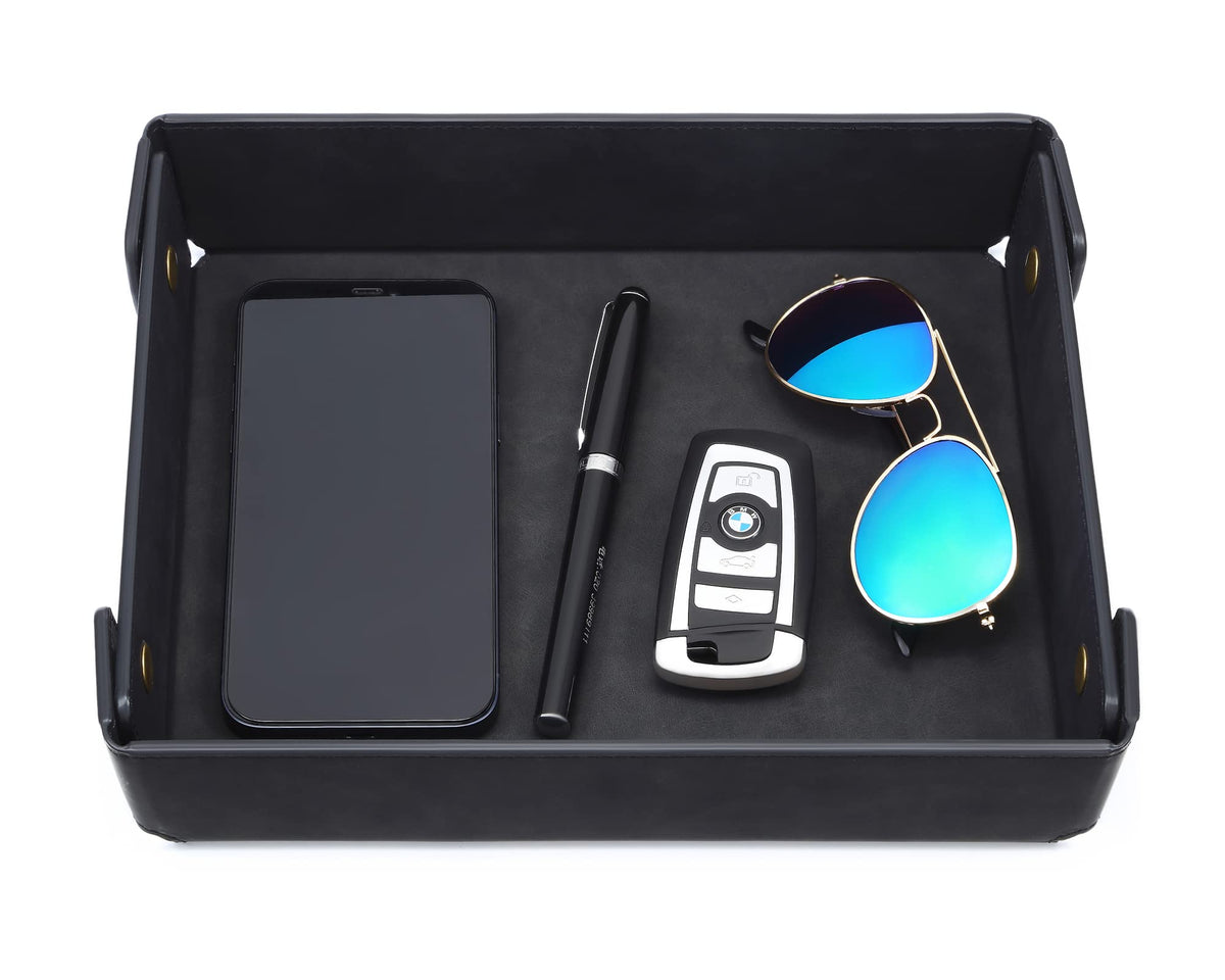 CASIRENA Faux Leather Valet Tray Organizer for Men - Catch-All Tray for Entryway Table Key, Wallet, Watch, Coin Change, Phone, Dresser EDC Dump Jewelry, Bedside Nightstand Desk-top