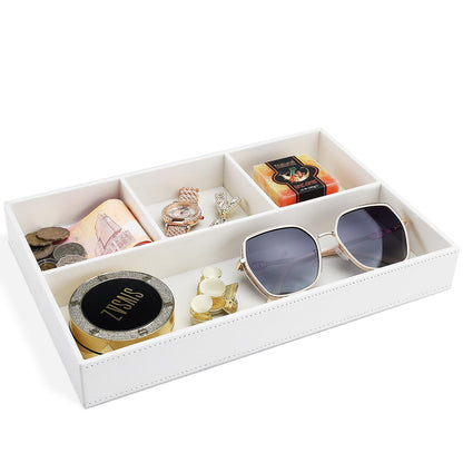GORESE 2 Pieces Faux Leather Valet Tray for Men, Stackable Jewelry Organizer for Drawers, Nightstand Caddy Tray for Key, Wallet, Sunglass, Watch, Coin, Phone, Bedside Desk-top Storage Black