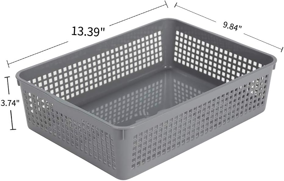 Eslite Plastic Organizing Baskets/Storage Tray Baskets,6-Pack,Gray