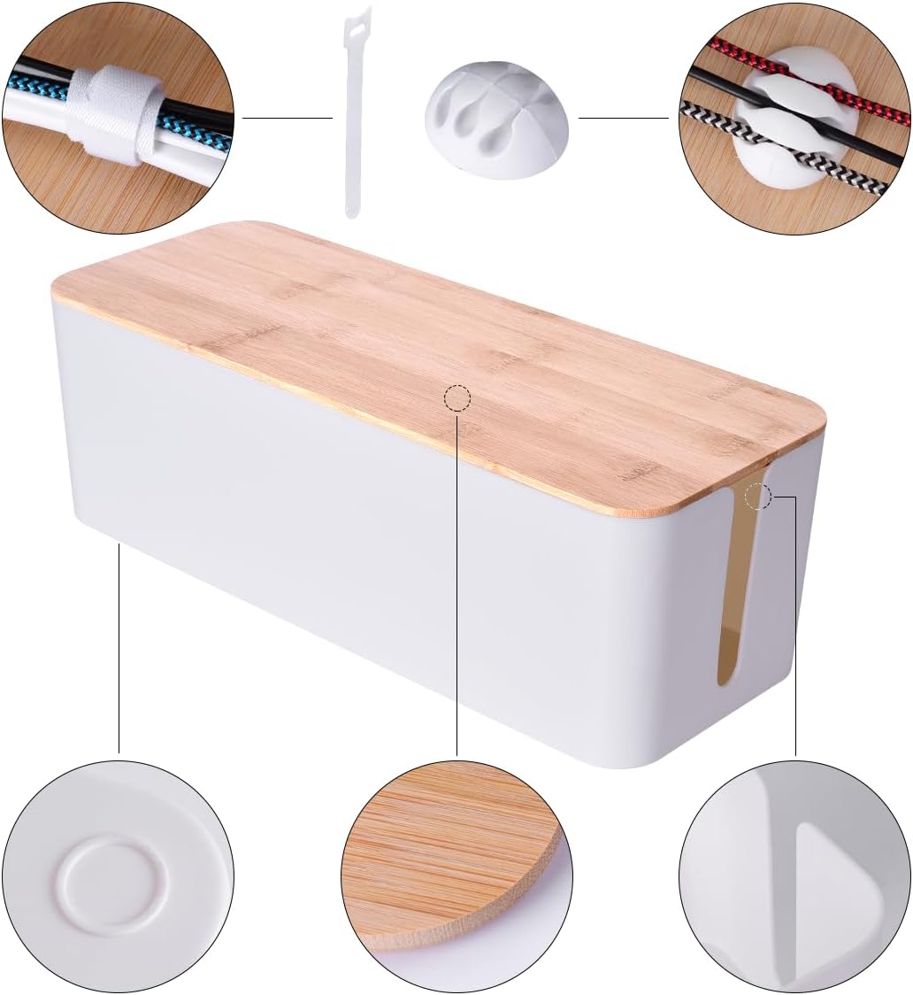 Naeety 2Pack Cable Management Box,Wooden Style Cord Organizer Cord Hide Box