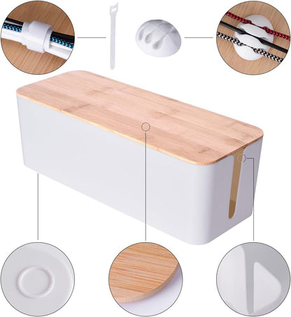 Naeety 2Pack Cable Management Box,Wooden Style Cord Organizer Cord Hide Box