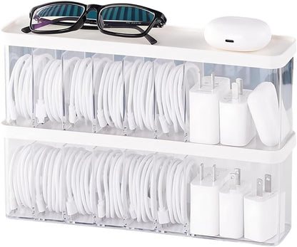 Charger Cable Cord Storage Organizer Box - Easy Storage Without Cable Ties