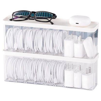 Charger Cable Cord Storage Organizer Box - Easy Storage Without Cable Ties