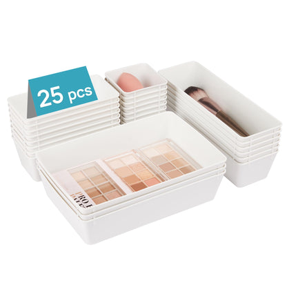 Vtopmart 72 PCS Clear Plastic Drawer Organizers Set, 4-Size Versatile Bathroom and Vanity Organizer Trays, Non-Slip Storage Containers for Makeup, Jewelries, Bedroom，Kitchen Utensils and Office