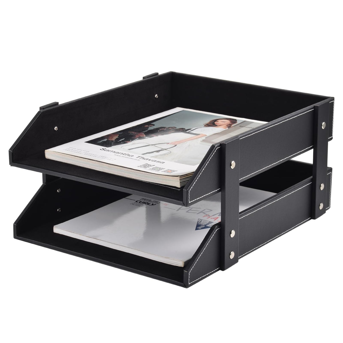 Leather Desk Organizer,2-Tier Stackable Letter Tray Holder,Office Supplies Desktop Storage Box for Document,Stationery,Magazines,Newspapers,Letters and Other Home Office Paper Sundries,Coffee