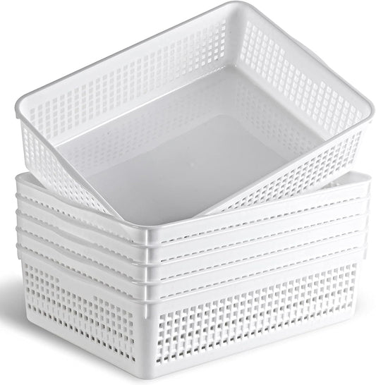 Eslite A4 Size Plastic Storage Basket,Desktop File Paper Letter Organizer Tray, 6-Packs (White)