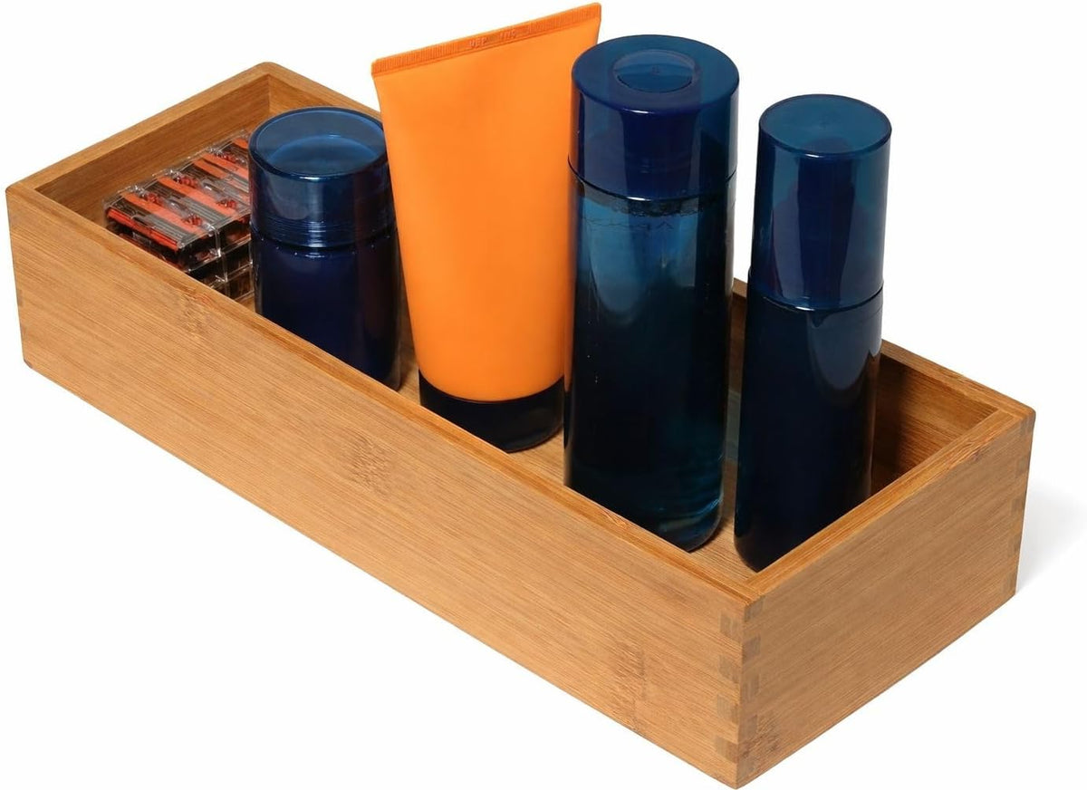 Lipper International Bamboo Utensil Holder Storage Box for Cooking Tools, Makeup, or Office Supplies, 5" x 12" x 3"
