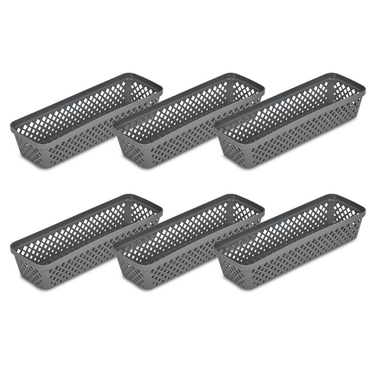 Glad Plastic Storage Basket Set - Multipurpose Drawer Trays, Kitchen Pantry Containers, and Bathroom Bins - 3 Pack Large Organizers, Grey