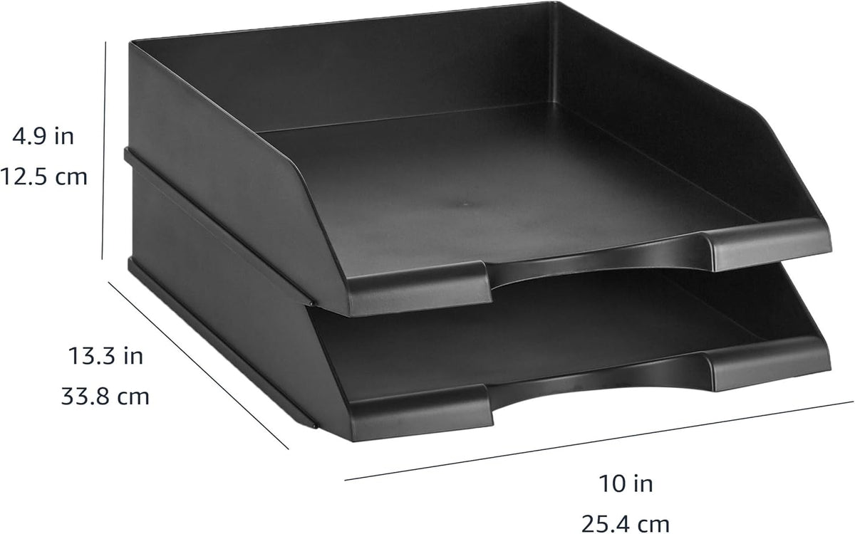 Amazon Basics Rectangular Stackable Desk Organizer Office Letter Tray, File Storage, Paper Organizer, Black, 2-Pack