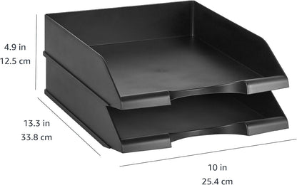 Amazon Basics Rectangular Stackable Desk Organizer Office Letter Tray, File Storage, Paper Organizer, Black, 2-Pack