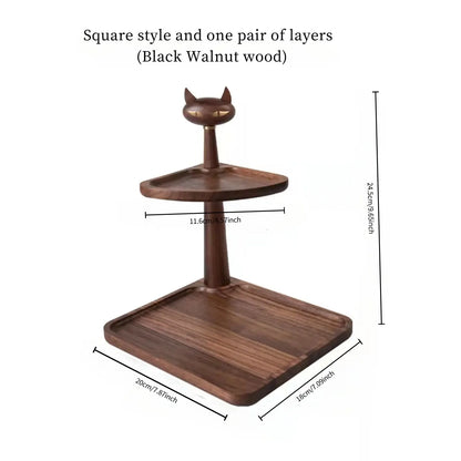 Wooden Cat Design Storage Rack, 1 Count 2-layer Desktop Storage Rack, Multifunctional Storage Organizer for Home Office Kitchen Bathroom, Office Desk Accessories, Table Organizers