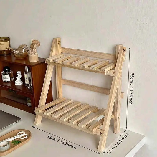 Wooden Desktop Storage Rack, 1 Count Double Layer Desk Organizer, Desk Storage Shelf for Home Office, Summer Home Decor Shelf