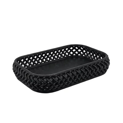 Woven Hollow Desktop Storage Tray, Jewelry and Makeup Brush Organizer for Entryway and Vanity
