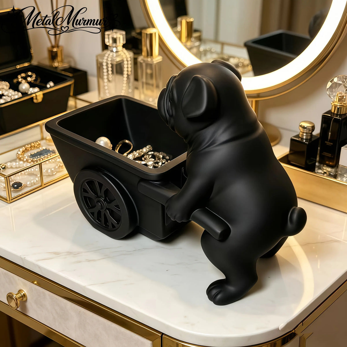 Black Bago cart jewelry storage tray, Nordic light luxury makeup table desktop storage ornament, retro dog-shaped desktop storage box, entrance key storage, bedroom jewelry placement are all suitable