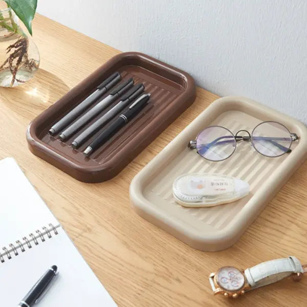 Compact Rippled Rectangular BPA-Free Plastic Desk Tray - Sleek, Modern, Durable Desk Accessories Organizer for Content Creators, Office Supplies - Spot-Clean Multi-Use Holder with Rectangular Form for Home Office