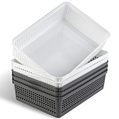 Eslite A4 Size Plastic Storage Basket,Desktop File Paper Letter Organizer Tray, 6-Packs (White)