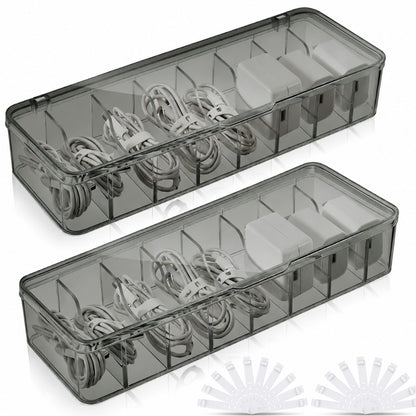 Tatuo Cord Organizer Box with Lid, Clear, 2 Pack