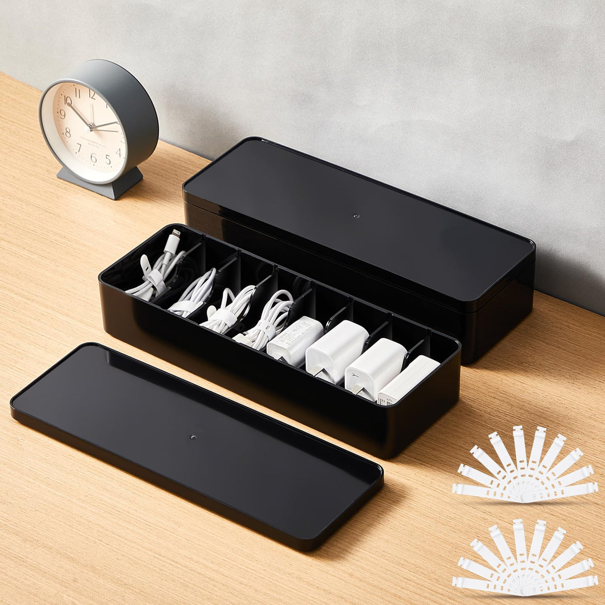 Tatuo Cord Organizer Box with Lid, Clear, 4 Pack
