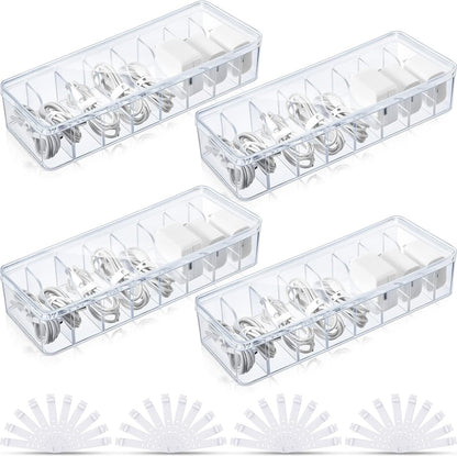 Tatuo Cord Organizer Box with Lid, Clear, 4 Pack