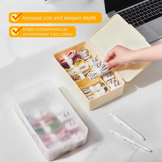 Cable Organizer Box Extra Wide, Travel Charger Cord Earphone Storage Case with Lid (Dark Green)