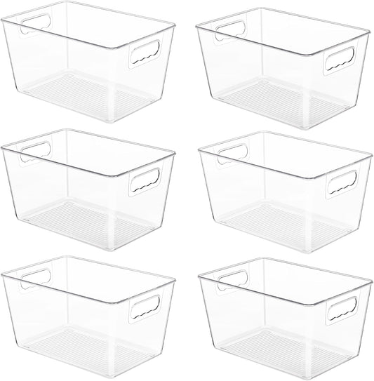 YIHONG 6 Pack Clear Storage Bins, Pantry Organizer Bins with Handle, Large