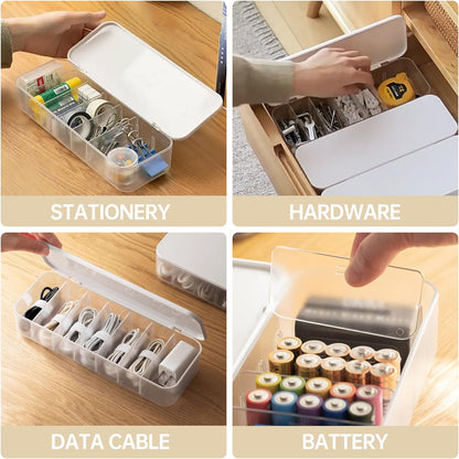 PAVSTINE 2 Pcs Cable Organizer Storage Box with Lid, 14 Wire Ties, White