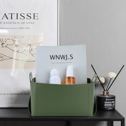 KINIVA Gift Baskets for Present-Valet Tray Organizer - Leather Dresser Organizer Box for Men and Women - Jewelry Accessories Catchall Vanity Tray for Table Desk Top (Green)
