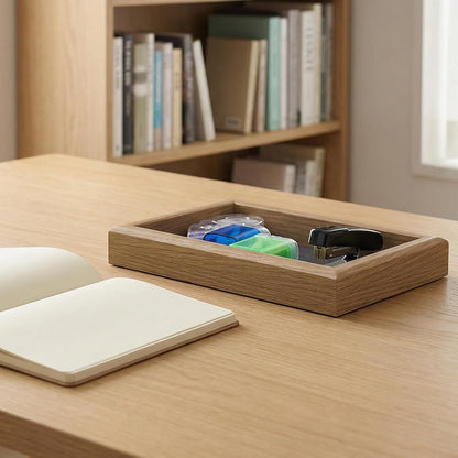Wood Desk Organizer Tray, Felt Lined Wood Desk Tray Non Slip Letter Tray Display Wooden Inbox Desk Storage Tray for Pens Keys Watch Magazines Home and Office Workspace Organization Accessories