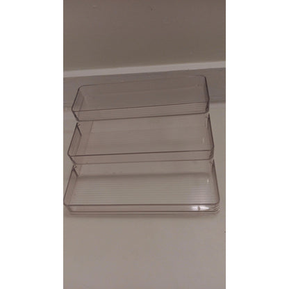 Clear Plastic Storage Tray Set of 3 Stackable Organizers for Kitchen & Bathroom