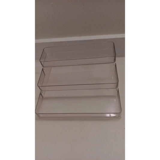 Clear Plastic Storage Tray Set of 3 Stackable Organizers for Kitchen & Bathroom