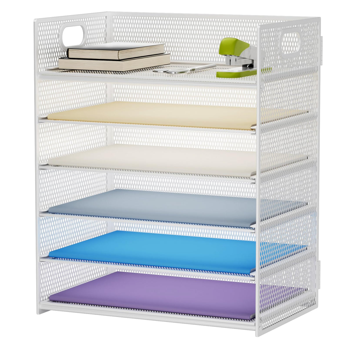 Marbrasse 6 Tier Paper Organizer Letter Tray - Mesh Desk File Organizer with Handle, Paper Sorter Organizer for Letter/A4 Office File Folder Holder - Black